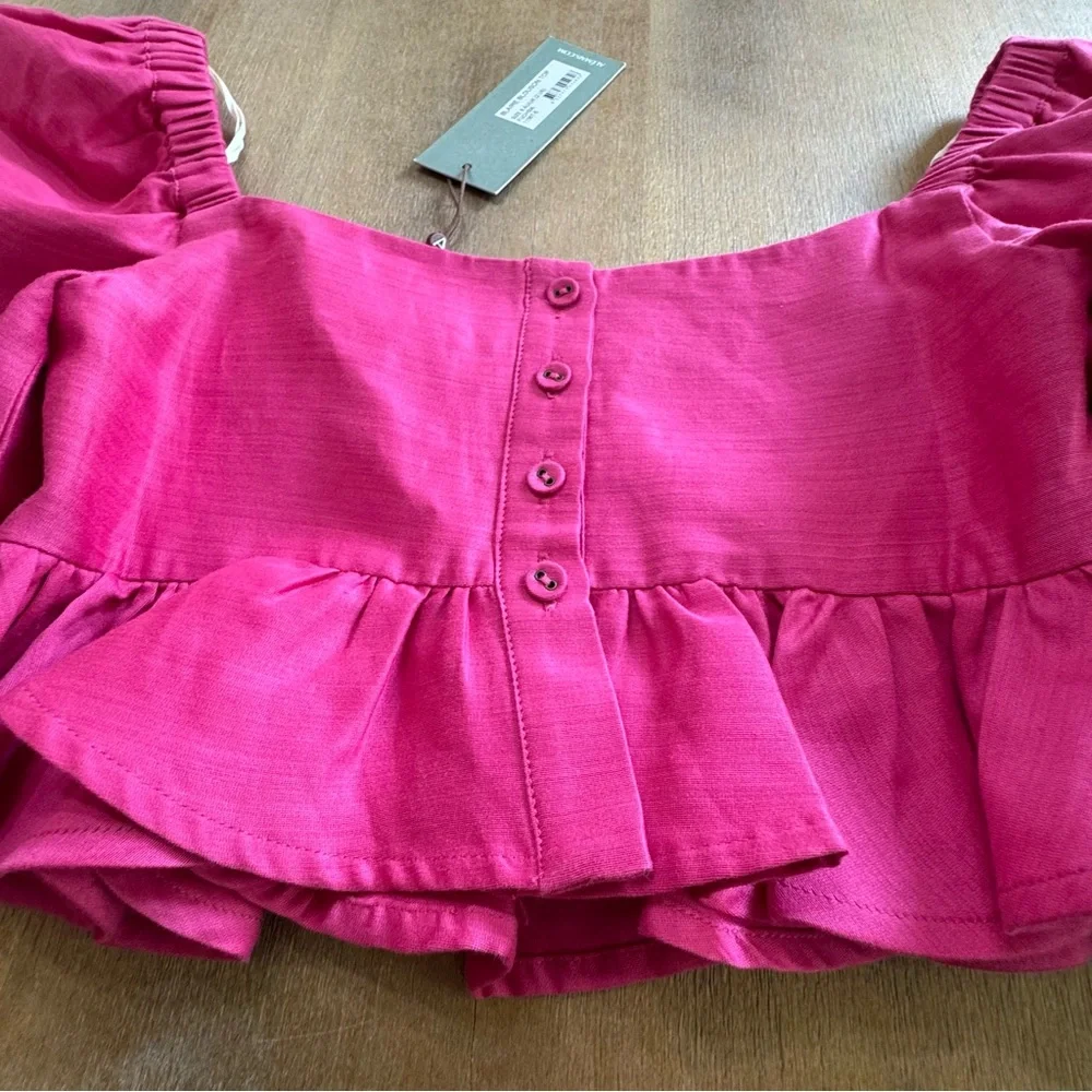 Alemais Pink Ruffle Blouse Cropped Half‎ Sleeve Size 2 Silk Cotton New Fuchsia